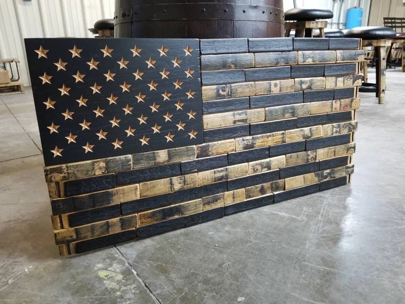 Handcrafted Whiskey Barrel Stave American Flag | Rustic Patriotic Decor - 1st Choice Furniture Direct