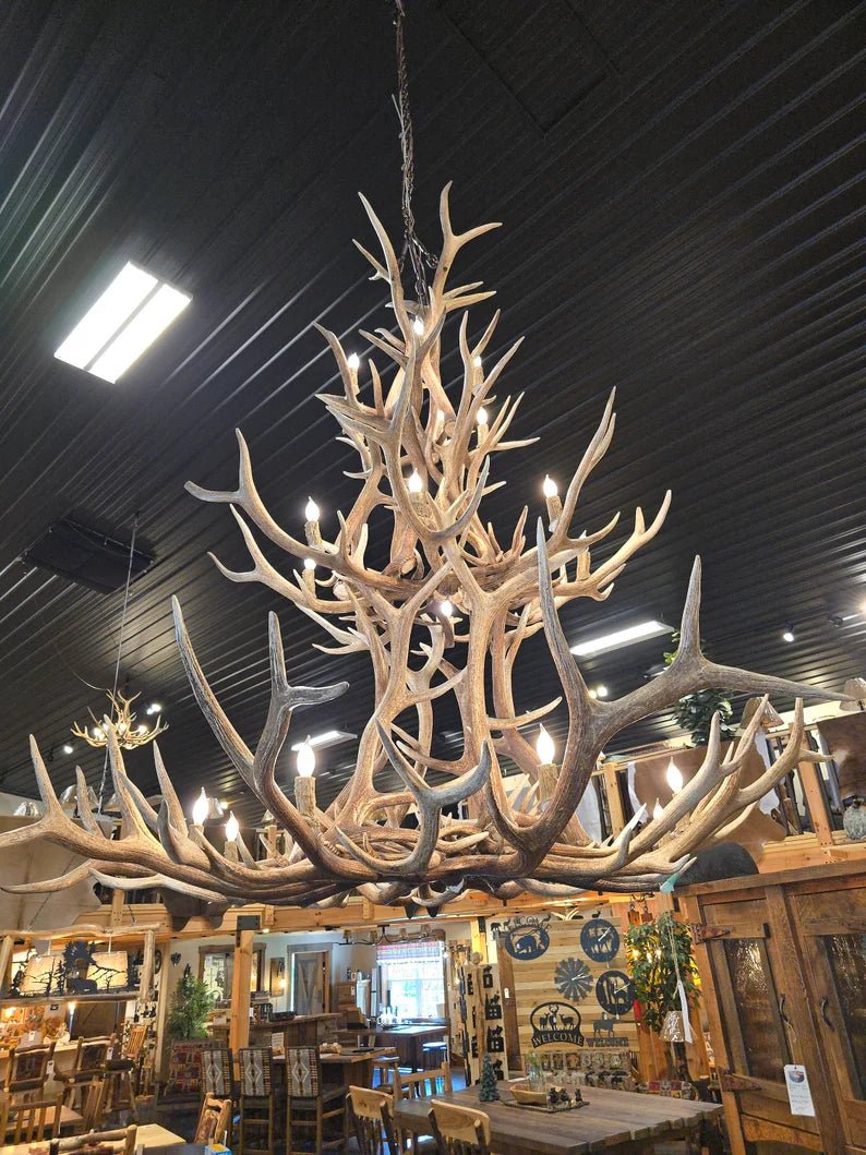 Handmade Repurposed Elk Antler Chandelier – 7' x 8' Rustic Lodge Lighting - 1st Choice Furniture Direct