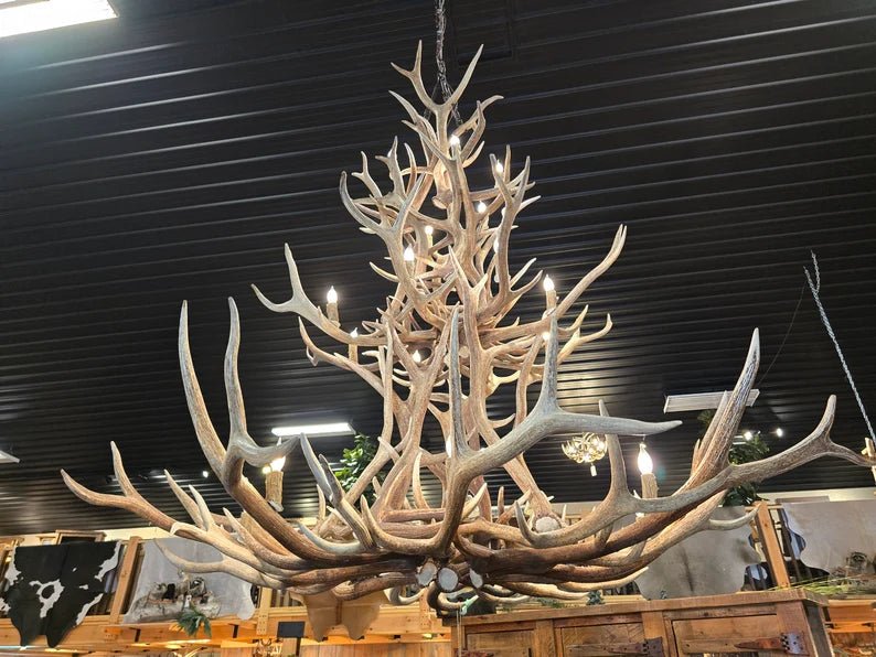 Handmade Repurposed Elk Antler Chandelier – 7' x 8' Rustic Lodge Lighting - 1st Choice Furniture Direct