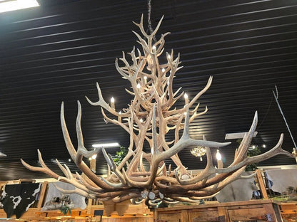 Handmade Repurposed Elk Antler Chandelier – 7' x 8' Rustic Lodge Lighting - 1st Choice Furniture Direct
