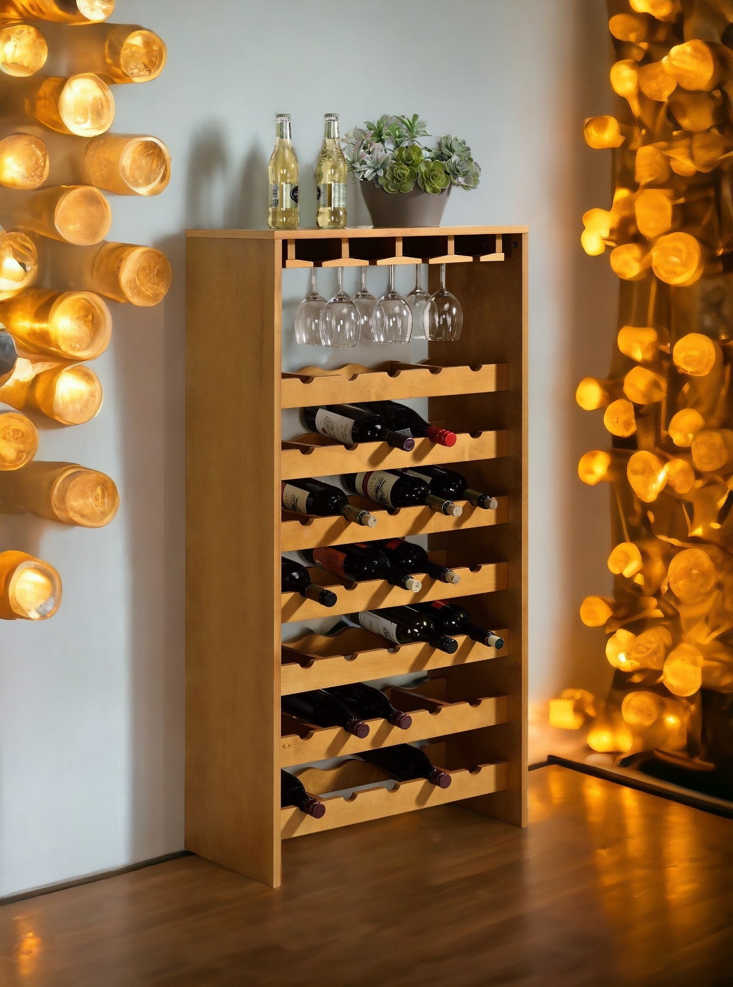 Hanzi Oak Finish Wine Rack - 1st Choice Furniture Direct