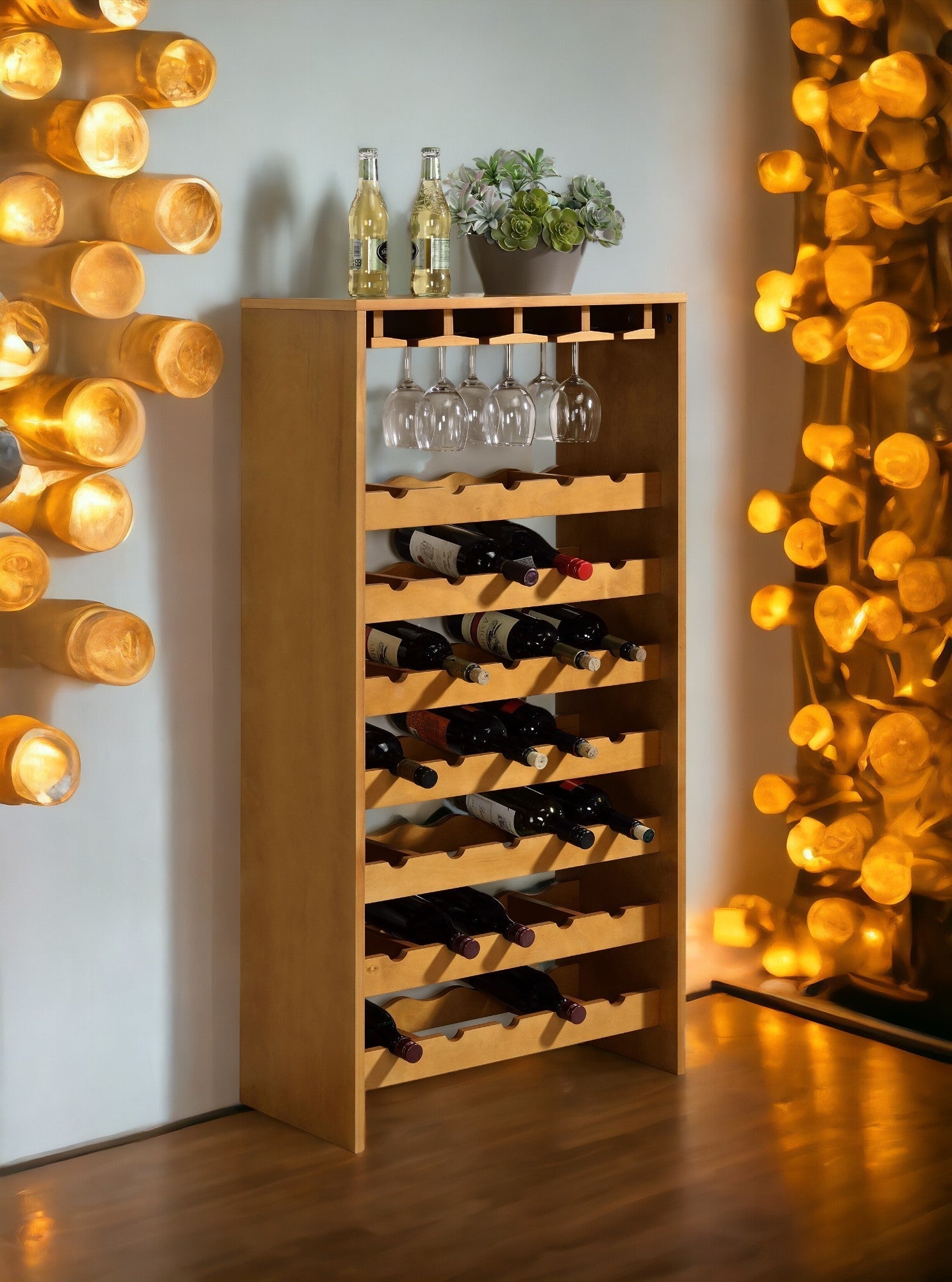 Hanzi Oak Finish Wine Rack - 1st Choice Furniture Direct