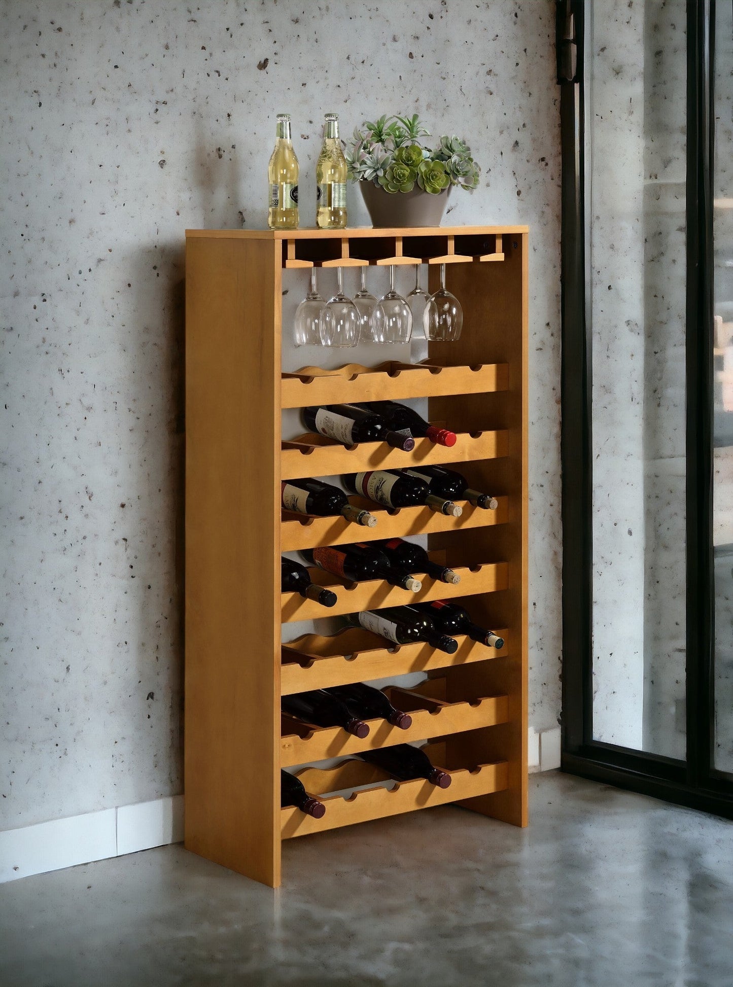 Hanzi Oak Finish Wine Rack - 1st Choice Furniture Direct
