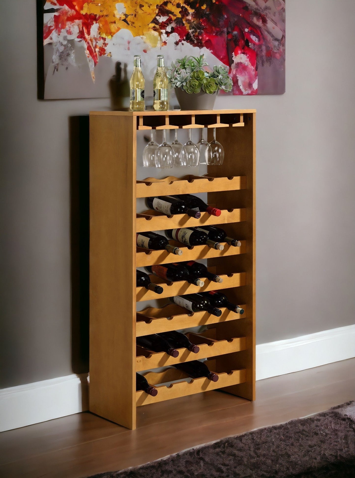 Hanzi Oak Finish Wine Rack - 1st Choice Furniture Direct