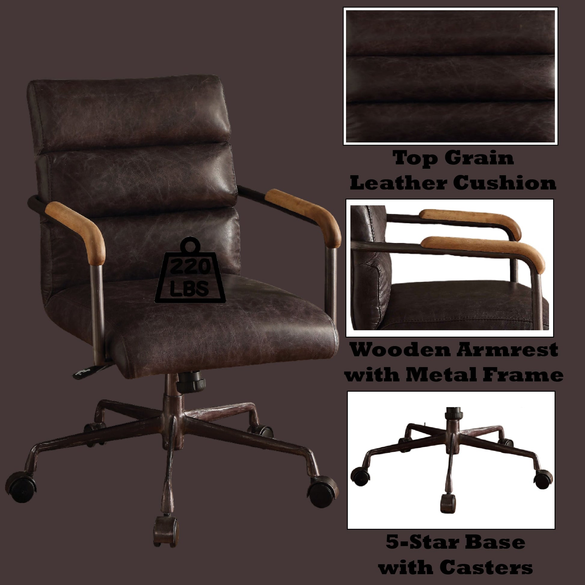 Harith Antique Slate Top Grain Leather Office Chair with Adjustable Height and Swivel Seat - 1st Choice Furniture Direct