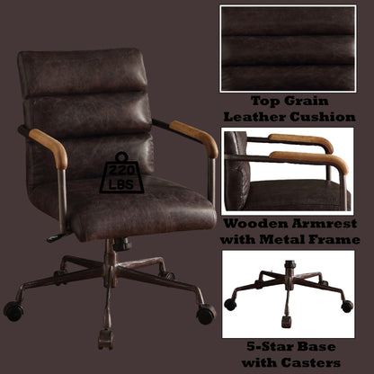 Harith Antique Slate Top Grain Leather Office Chair with Adjustable Height and Swivel Seat - 1st Choice Furniture Direct