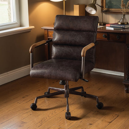 Harith Antique Slate Top Grain Leather Office Chair with Adjustable Height and Swivel Seat - 1st Choice Furniture Direct