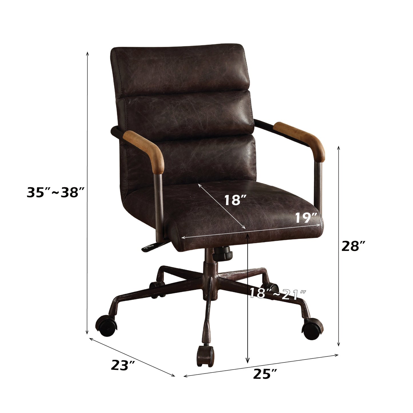 Harith Antique Slate Top Grain Leather Office Chair with Adjustable Height and Swivel Seat - 1st Choice Furniture Direct
