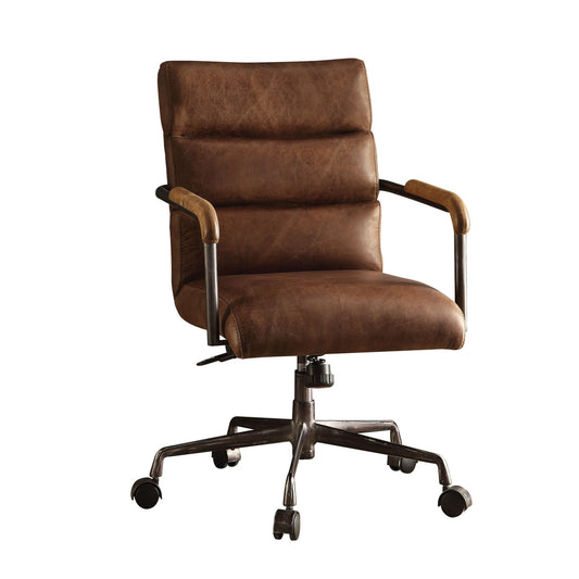 Harith Retro Brown Top Grain Leather Office Chair with Adjustable Height and Swivel Seat - 1st Choice Furniture Direct