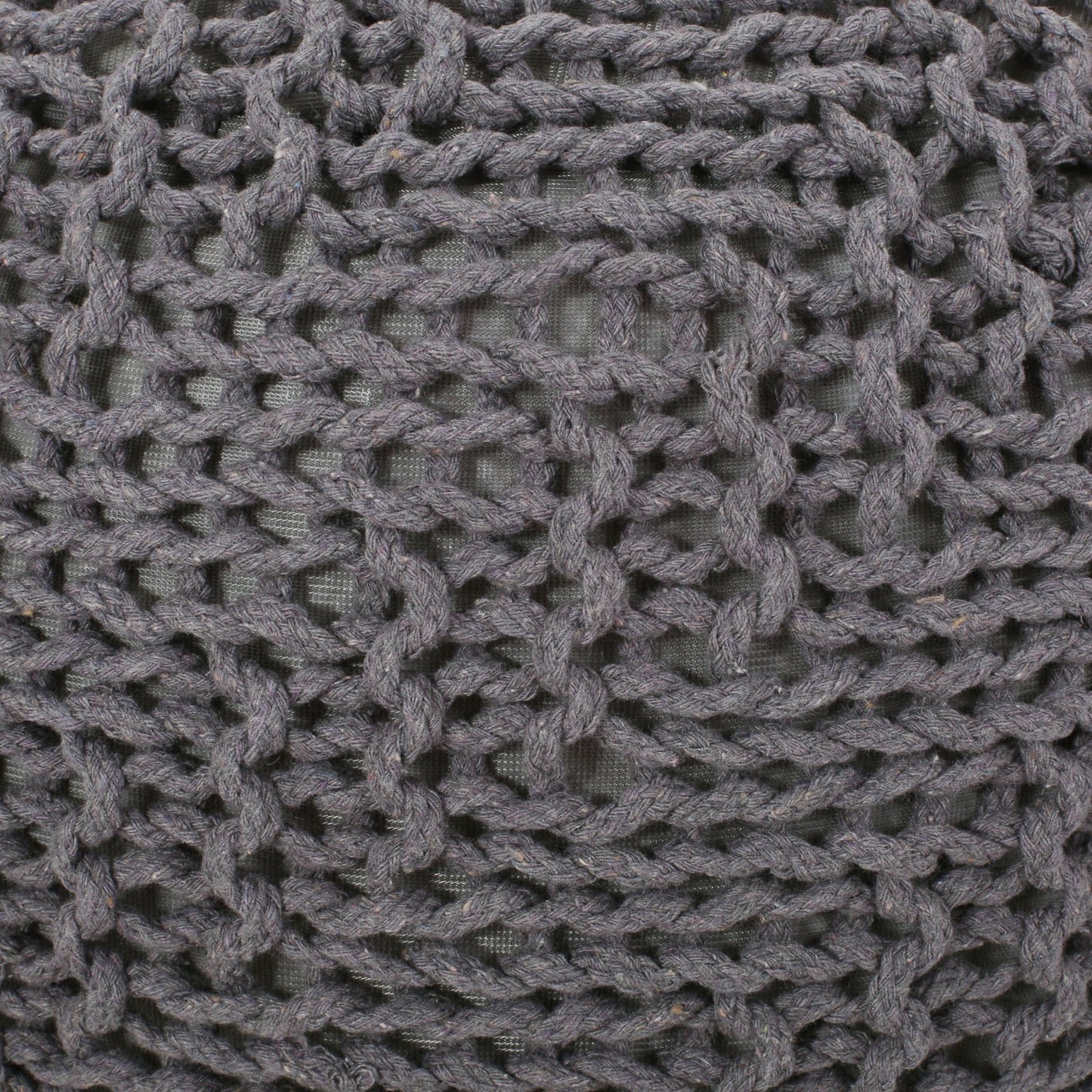 Hazel Modern Knitted Cotton Yarn Round Pouf with Eco - Friendly PET Fibers, Dark Grey, 20 x 20 inches - 1st Choice Furniture Direct