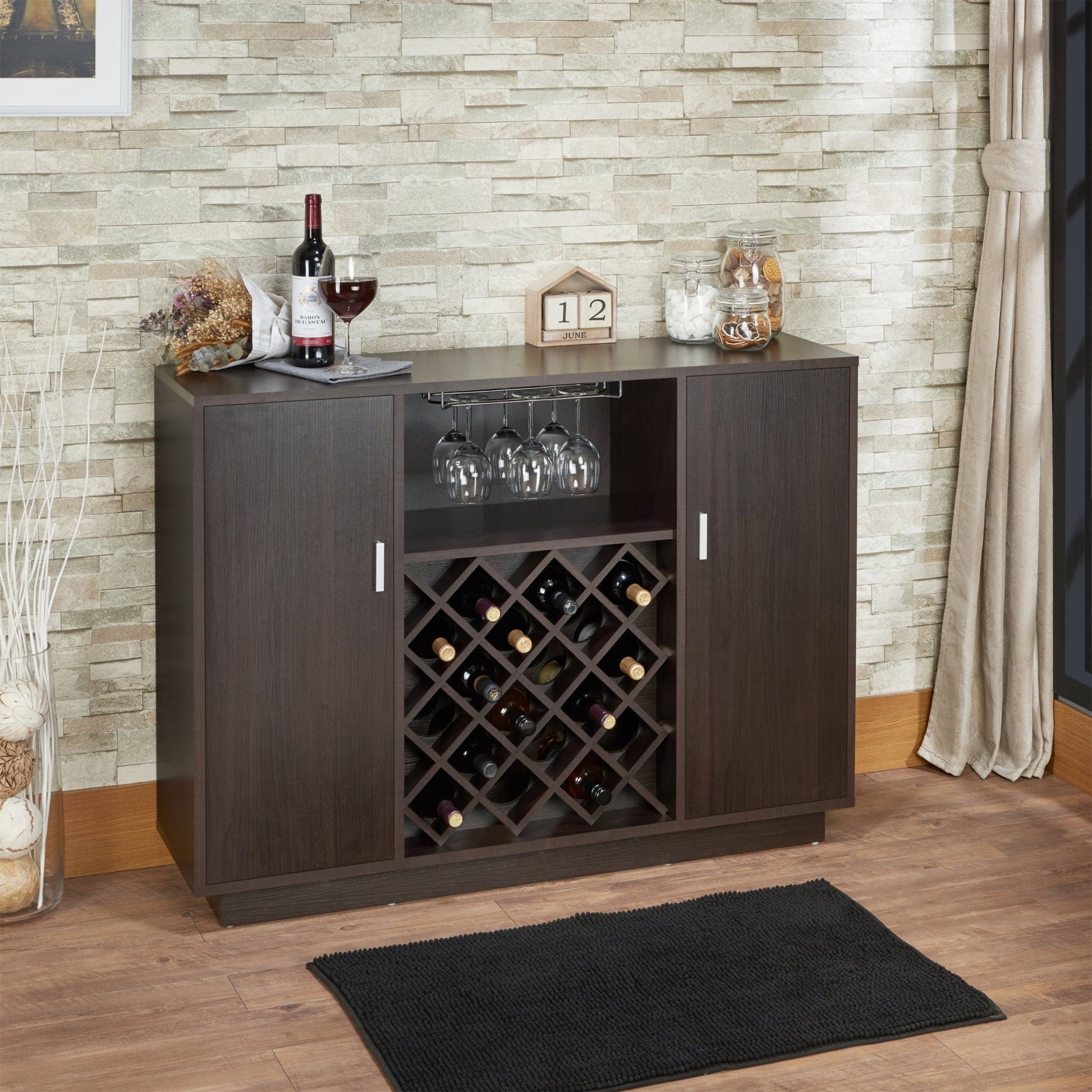 Hazen Espresso Finish Wine Cabinet - 1st Choice Furniture Direct
