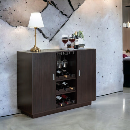 Hazen Espresso Finish Wine Cabinet II Elegant Storage Synthetic Wood 47in - 1st Choice Furniture Direct