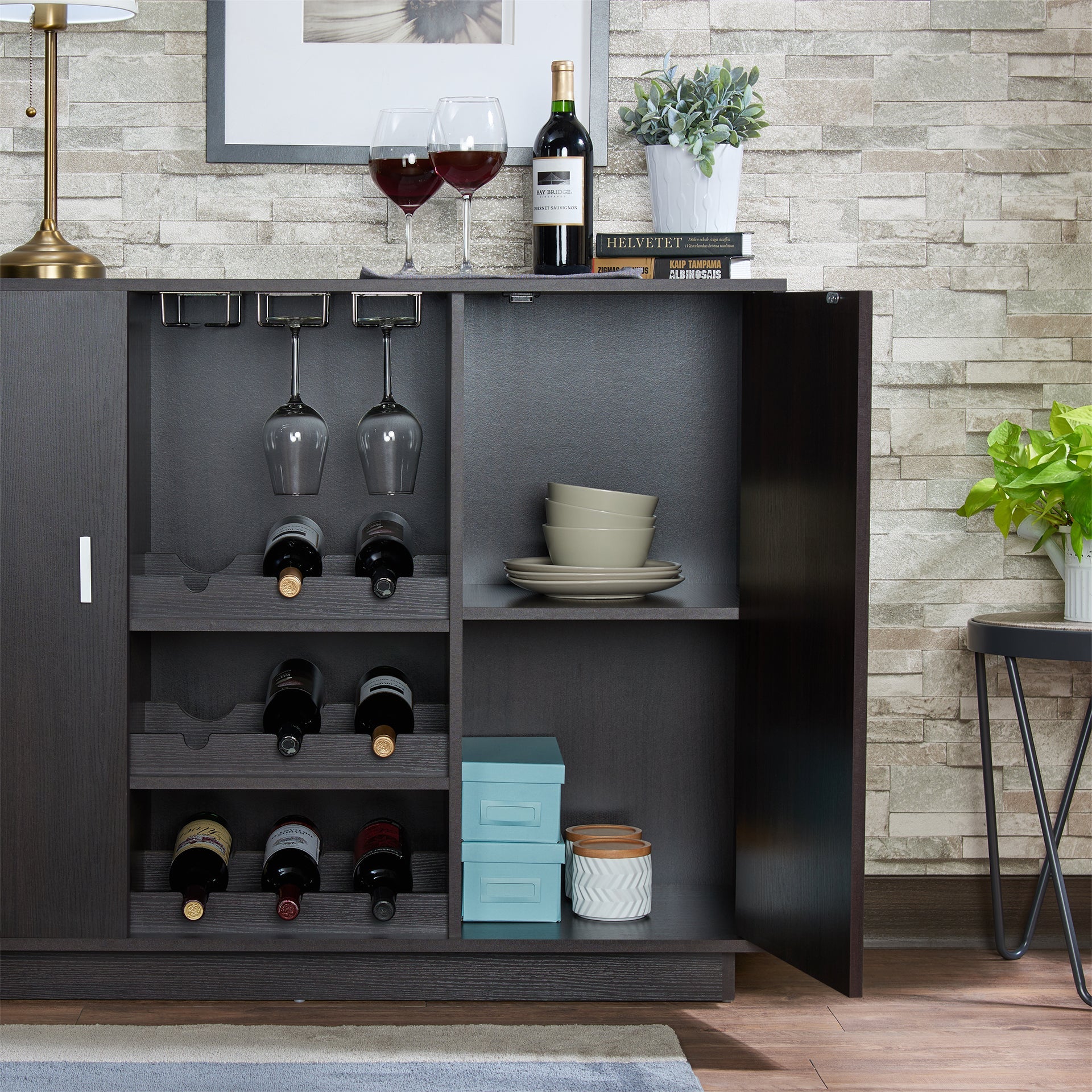Hazen Espresso Finish Wine Cabinet II Elegant Storage Synthetic Wood 47in - 1st Choice Furniture Direct