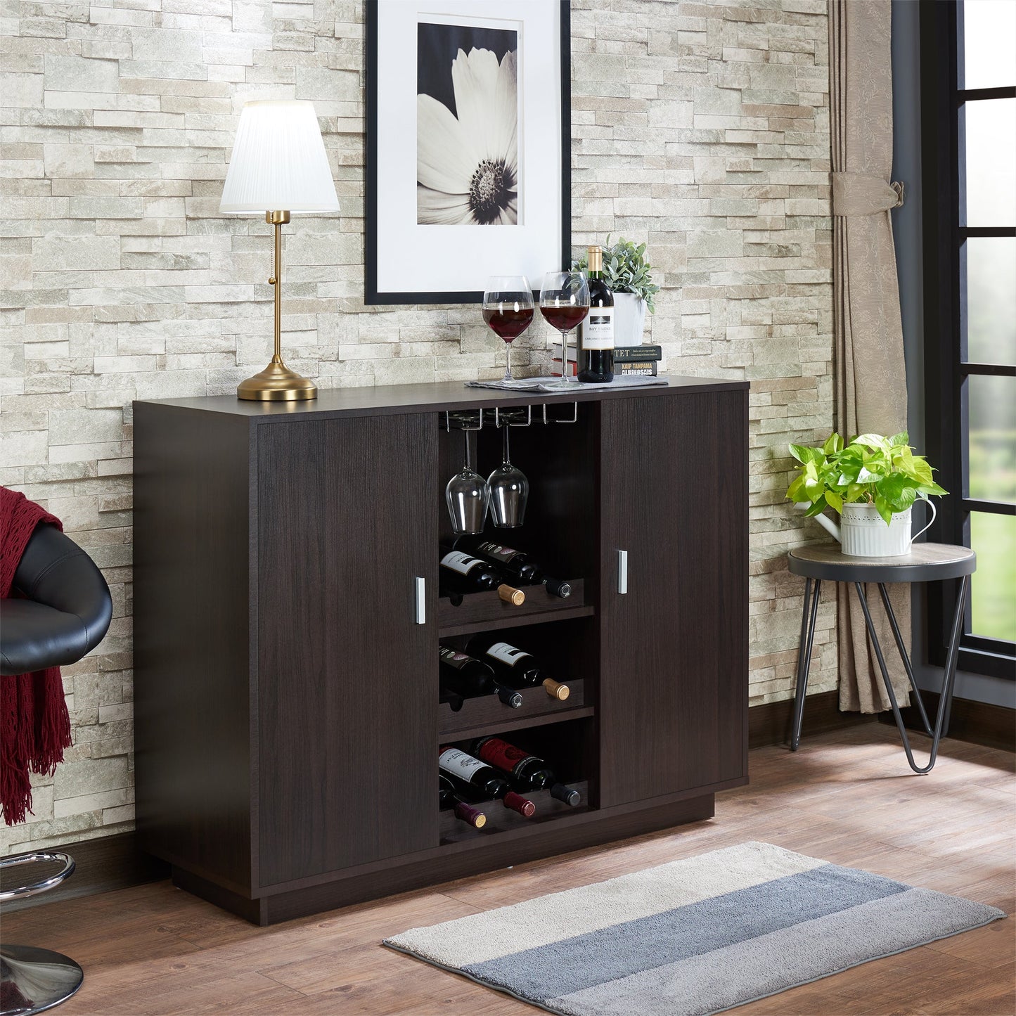 Hazen Espresso Finish Wine Cabinet II Elegant Storage Synthetic Wood 47in - 1st Choice Furniture Direct