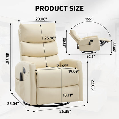 Heat Massage Manual Recliner Chair with Rocker and Swivel in Fabric for Living Room, Beige - 1st Choice Furniture Direct