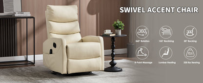 Heat Massage Manual Recliner Chair with Rocker and Swivel in Fabric for Living Room, Beige - 1st Choice Furniture Direct