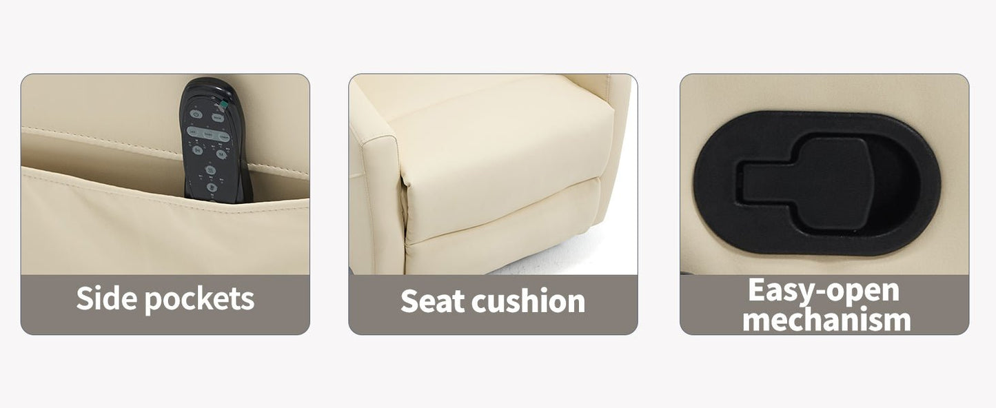 Heat Massage Manual Recliner Chair with Rocker and Swivel in Fabric for Living Room, Beige - 1st Choice Furniture Direct
