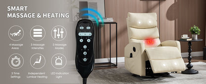 Heat Massage Manual Recliner Chair with Rocker and Swivel in Fabric for Living Room, Beige - 1st Choice Furniture Direct