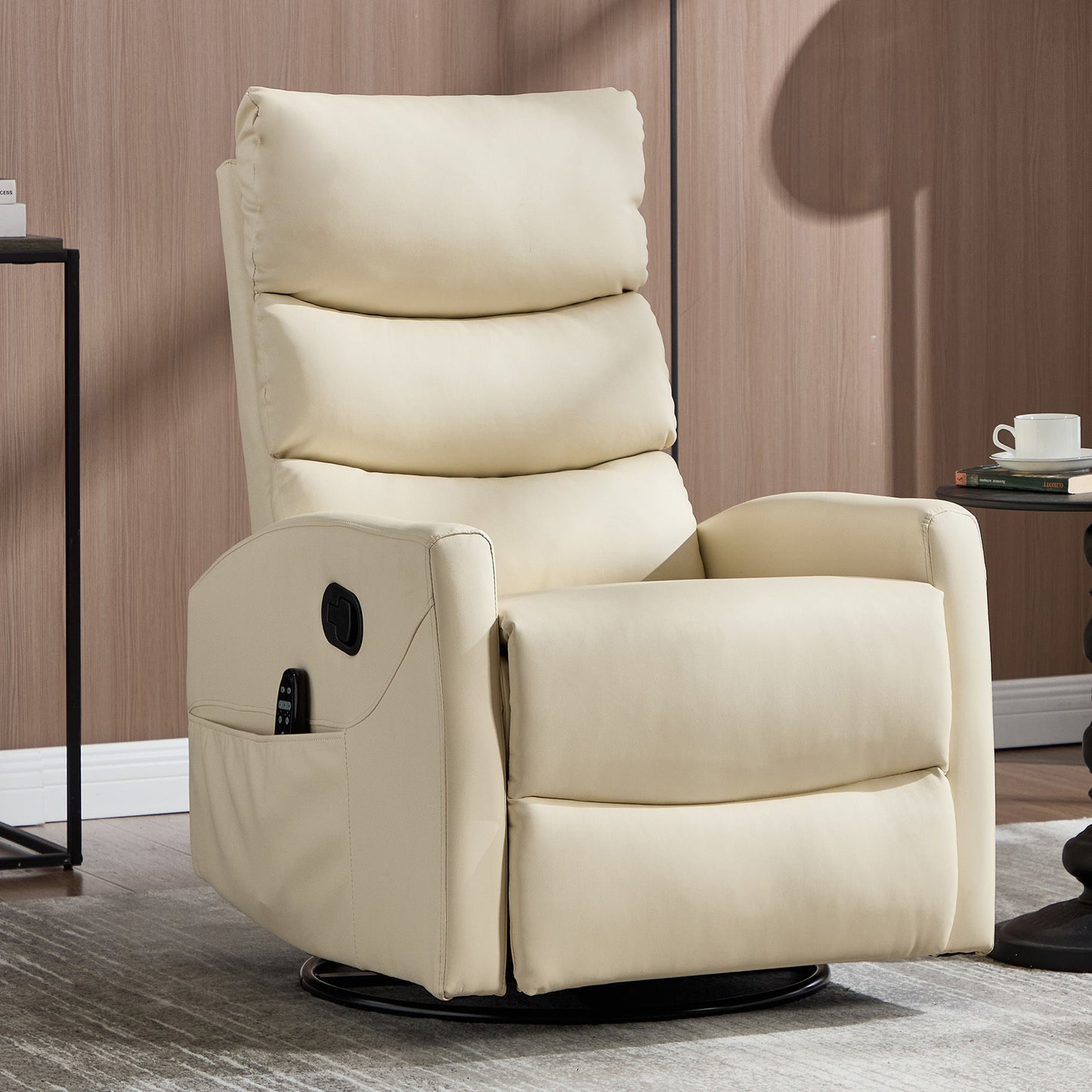Heat Massage Manual Recliner Chair with Rocker and Swivel in Fabric for Living Room, Beige - 1st Choice Furniture Direct