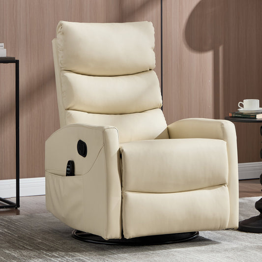 Heat Massage Manual Recliner Chair with Rocker and Swivel in Fabric for Living Room, Beige - 1st Choice Furniture Direct