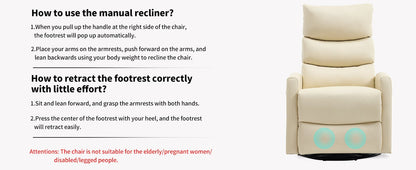 Heat Massage Manual Recliner Chair with Rocker and Swivel in Fabric for Living Room, Beige - 1st Choice Furniture Direct