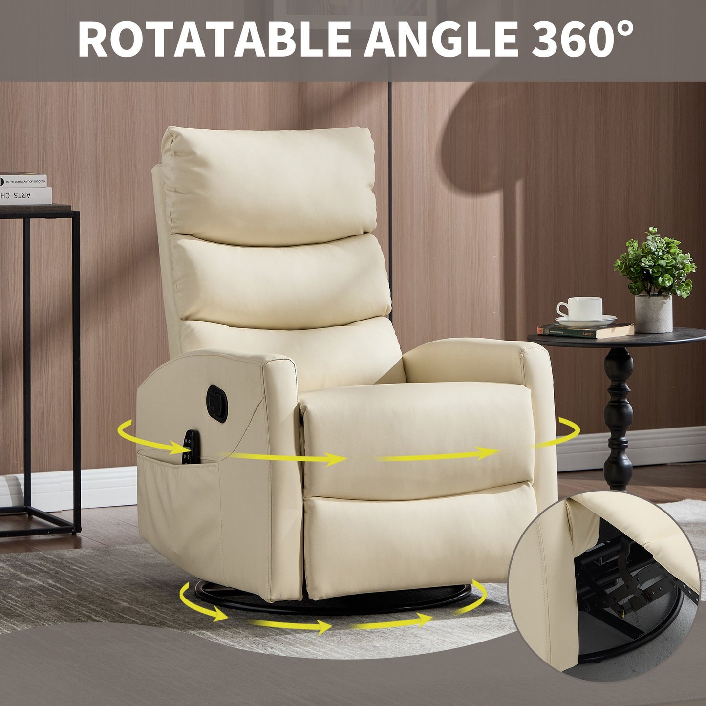 Heat Massage Manual Recliner Chair with Rocker and Swivel in Fabric for Living Room, Beige - 1st Choice Furniture Direct