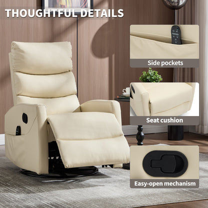 Heat Massage Manual Recliner Chair with Rocker and Swivel in Fabric for Living Room, Beige - 1st Choice Furniture Direct