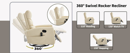 Heat Massage Manual Recliner Chair with Rocker and Swivel in Fabric for Living Room, Beige - 1st Choice Furniture Direct