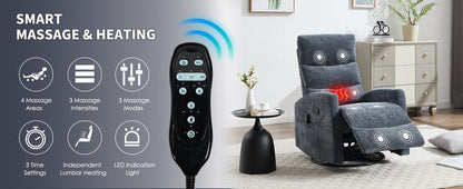Heat Massage Manual Recliner Chair with Rocker and Swivel in Fabric for Living Room, Blue - 1st Choice Furniture Direct