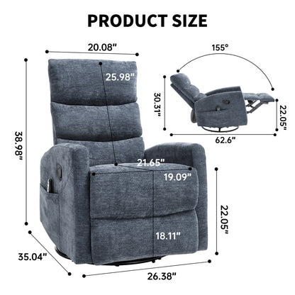 Heat Massage Manual Recliner Chair with Rocker and Swivel in Fabric for Living Room, Blue - 1st Choice Furniture Direct