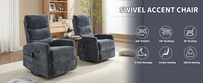 Heat Massage Manual Recliner Chair with Rocker and Swivel in Fabric for Living Room, Blue - 1st Choice Furniture Direct