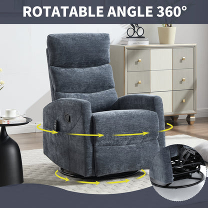 Heat Massage Manual Recliner Chair with Rocker and Swivel in Fabric for Living Room, Blue - 1st Choice Furniture Direct