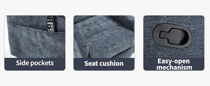 Heat Massage Manual Recliner Chair with Rocker and Swivel in Fabric for Living Room, Blue - 1st Choice Furniture Direct