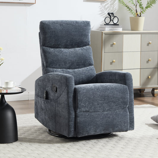 Heat Massage Manual Recliner Chair with Rocker and Swivel in Fabric for Living Room, Blue - 1st Choice Furniture Direct