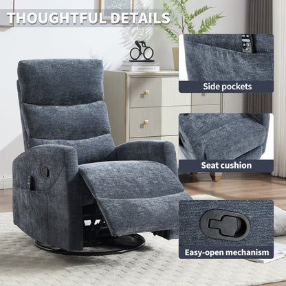 Heat Massage Manual Recliner Chair with Rocker and Swivel in Fabric for Living Room, Blue - 1st Choice Furniture Direct