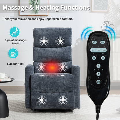 Heat Massage Manual Recliner Chair with Rocker and Swivel in Fabric for Living Room, Blue - 1st Choice Furniture Direct