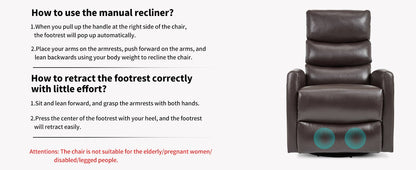 Heat Massage Manual Recliner Chair with Rocker and Swivel in Fabric for Living Room, Brown - 1st Choice Furniture Direct