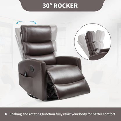 Heat Massage Manual Recliner Chair with Rocker and Swivel in Fabric for Living Room, Brown - 1st Choice Furniture Direct