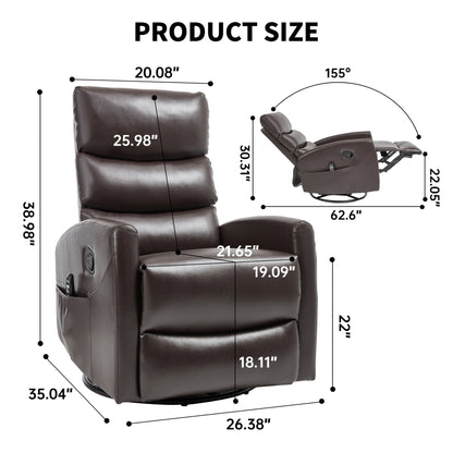 Heat Massage Manual Recliner Chair with Rocker and Swivel in Fabric for Living Room, Brown - 1st Choice Furniture Direct