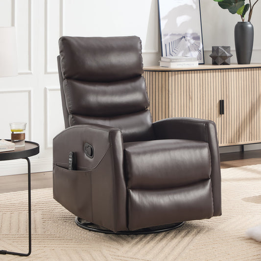 Heat Massage Manual Recliner Chair with Rocker and Swivel in Fabric for Living Room, Brown - 1st Choice Furniture Direct