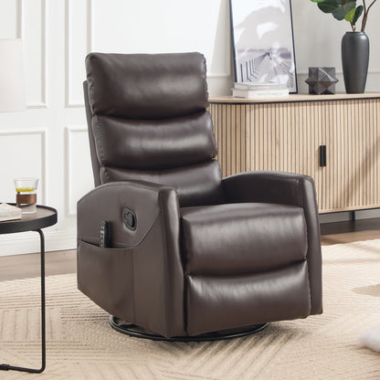 Heat Massage Manual Recliner Chair with Rocker and Swivel in Fabric for Living Room, Brown - 1st Choice Furniture Direct