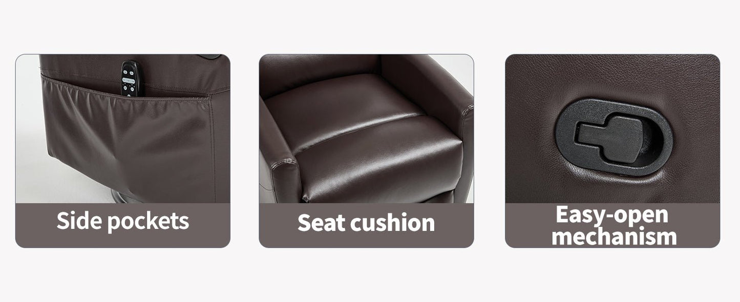 Heat Massage Manual Recliner Chair with Rocker and Swivel in Fabric for Living Room, Brown - 1st Choice Furniture Direct
