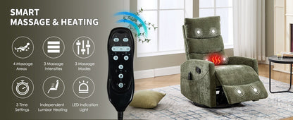 Heat Massage Manual Recliner Chair with Rocker and Swivel in Fabric for Living Room, Green - 1st Choice Furniture Direct