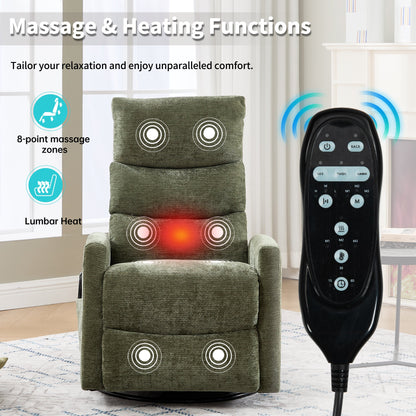 Heat Massage Manual Recliner Chair with Rocker and Swivel in Fabric for Living Room, Green - 1st Choice Furniture Direct