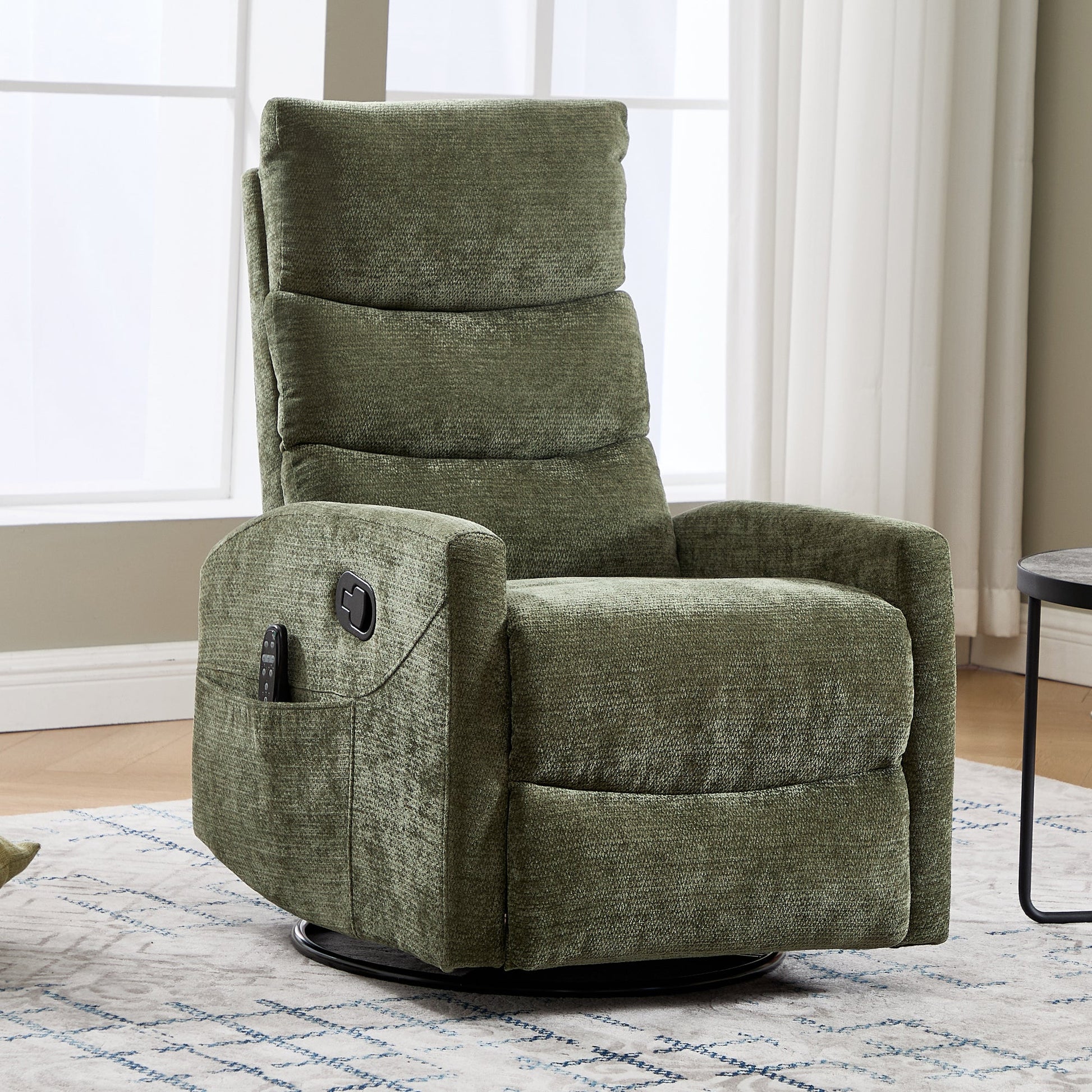 Heat Massage Manual Recliner Chair with Rocker and Swivel in Fabric for Living Room, Green - 1st Choice Furniture Direct