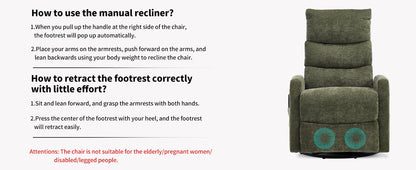 Heat Massage Manual Recliner Chair with Rocker and Swivel in Fabric for Living Room, Green - 1st Choice Furniture Direct