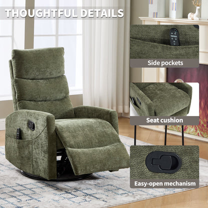 Heat Massage Manual Recliner Chair with Rocker and Swivel in Fabric for Living Room, Green - 1st Choice Furniture Direct