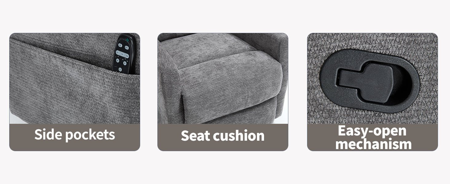 Heat Massage Manual Recliner Chair with Rocker and Swivel in Fabric for Living Room, GREY - 1st Choice Furniture Direct