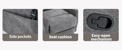 Heat Massage Manual Recliner Chair with Rocker and Swivel in Fabric for Living Room, GREY - 1st Choice Furniture Direct