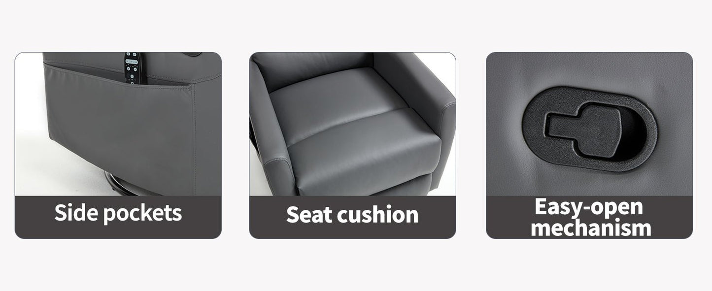 Heat Massage Manual Recliner Chair with Rocker and Swivel in Fabric for Living Room, Grey - 1st Choice Furniture Direct